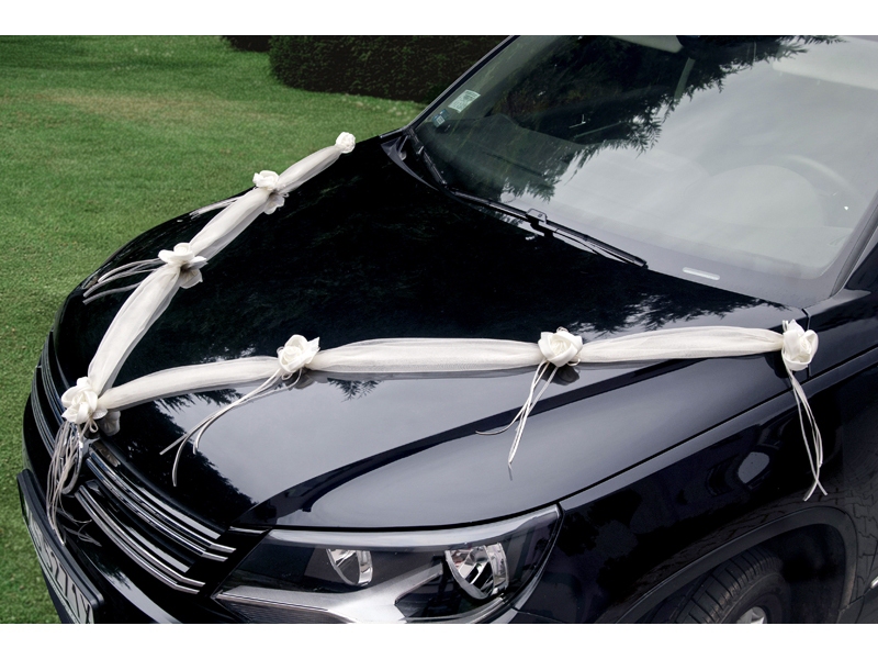 Svadobné dekorácie na auto - Krémová šerpa s kvítky
