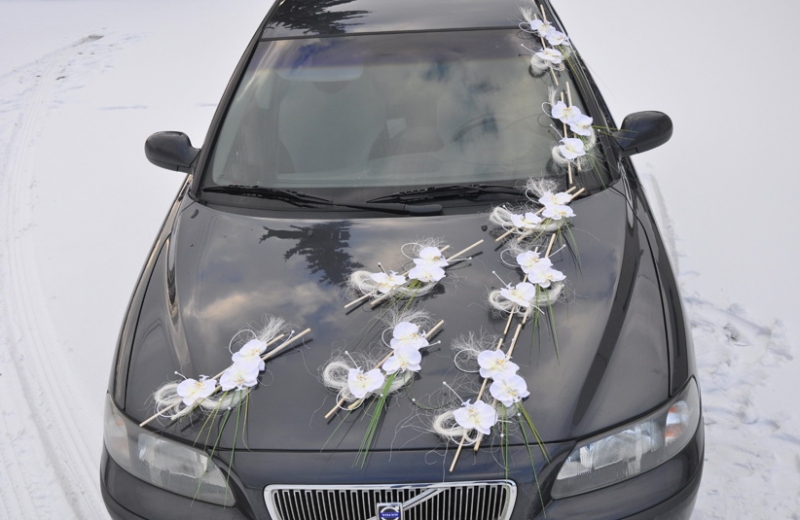 Svadobné dekorácie na auto - Výzdoba auta sada kvetov