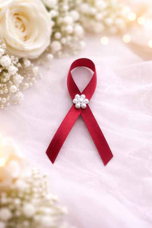 Svadobné výväzky a stuhy - Bordový svadobný výväzok s perličkovou kytičkou