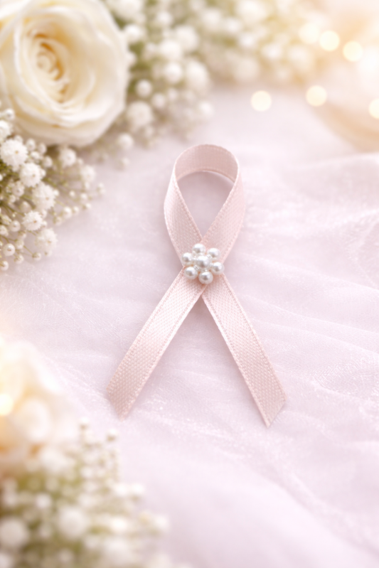 Svadobné výväzky a stuhy - Broskový svadobný výväzok s perličkovou kytičkou