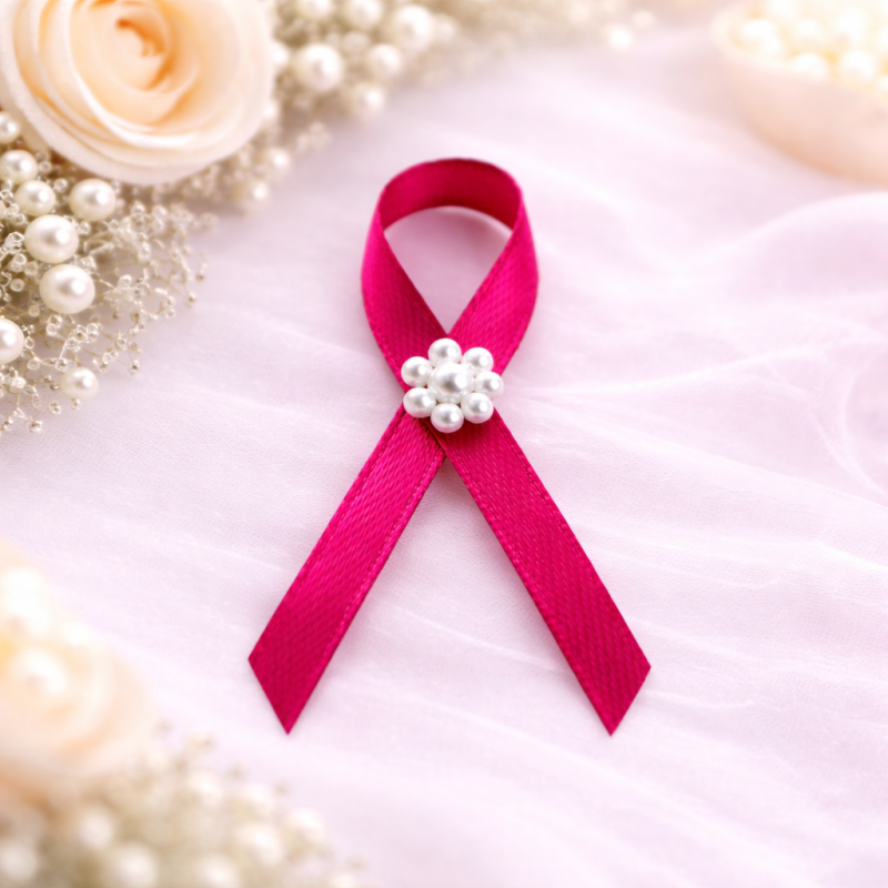 Svadobné výväzky a stuhy - Fuchsiový svadobný výväzok s perličkovou kytičkou