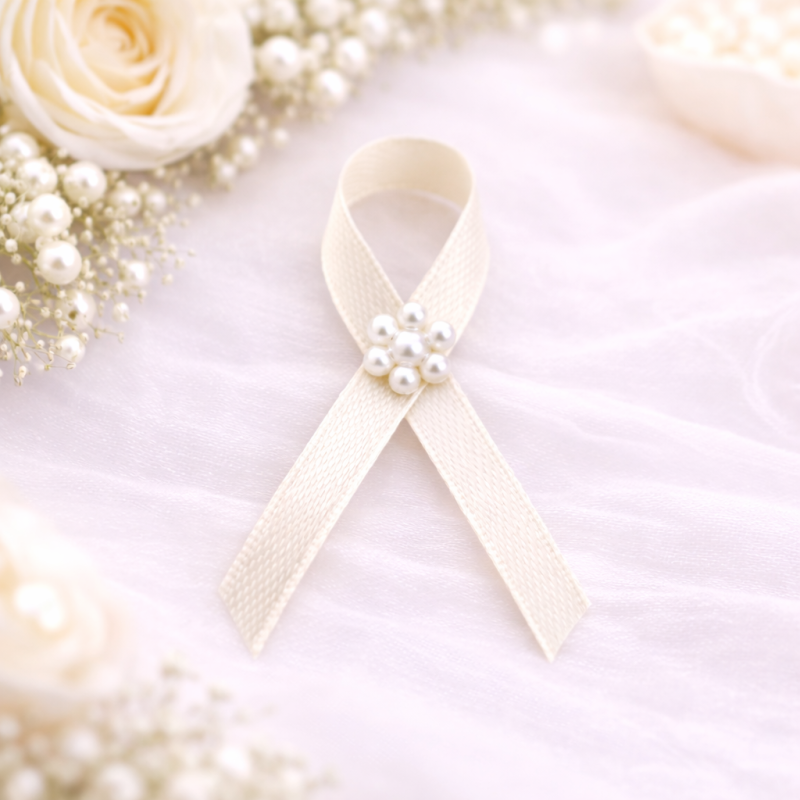 Svadobné výväzky a stuhy - Krémový svadobný výväzok s perličkovou kytičkou