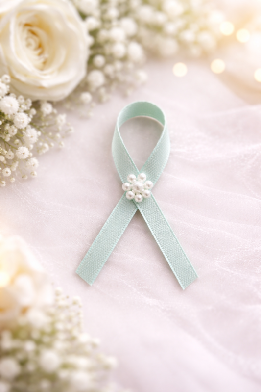Svadobné výväzky a stuhy - Mätový svadobný výväzok s perličkovou kytičkou