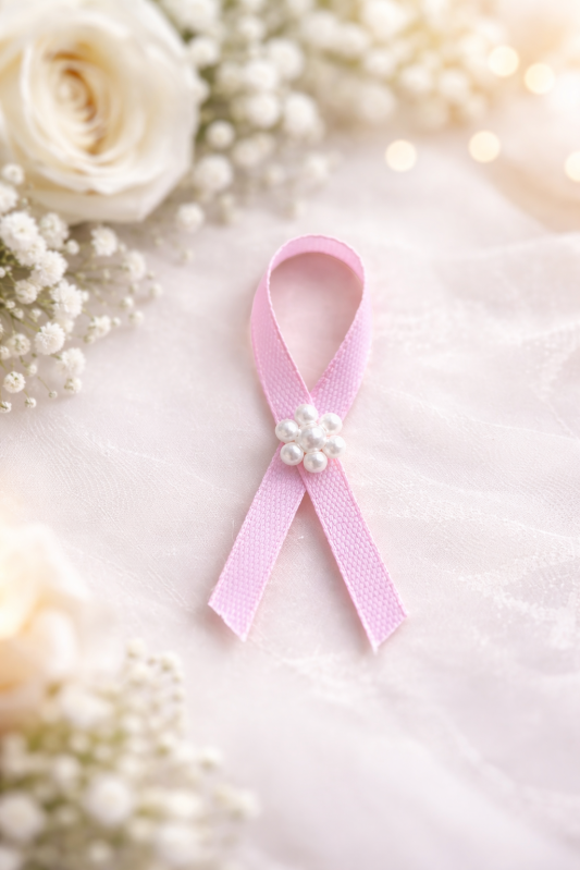 Svadobné výväzky a stuhy - Ružový svadobný výväzok s perličkovou kytičkou