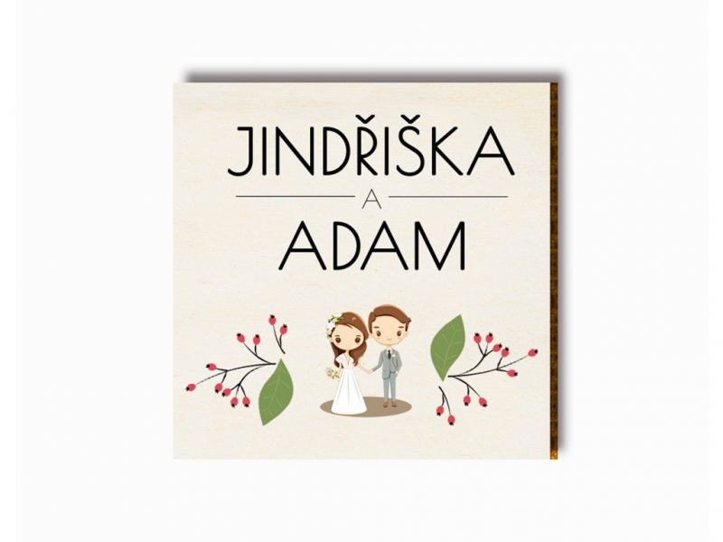 Darčeky pre svadobčanov - Svadobný magnet kreslený pár s šípky