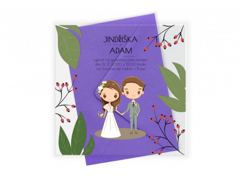 Svatební oznámení - Svadobné oznámenia kreslený pár s šípkami plexi