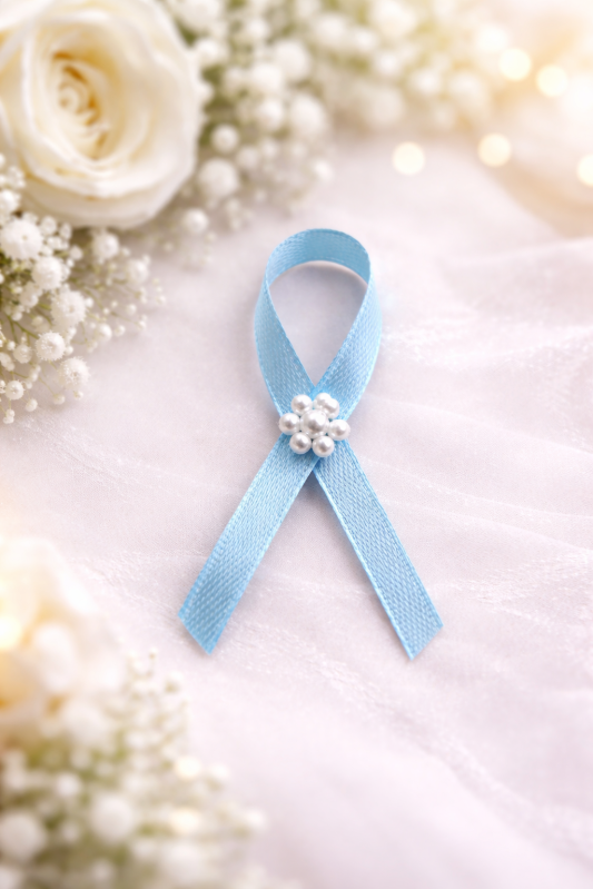 Svadobné výväzky a stuhy - Svetlo modrý svadobný výväzok s perličkovou kytičkou