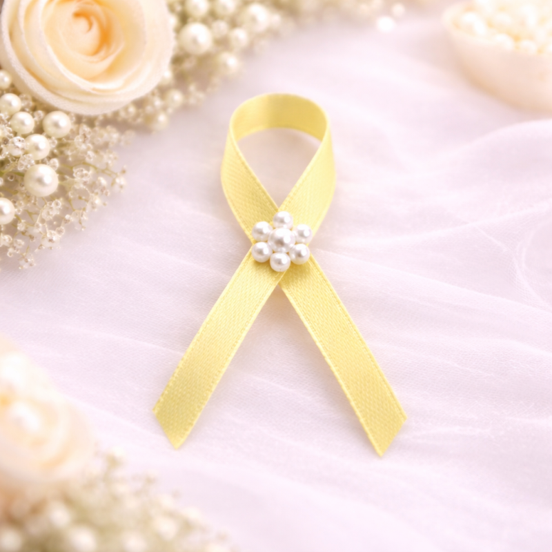 Svadobné výväzky a stuhy - Žltý svadobný výväzok s perličkovou kytičkou