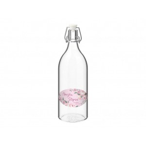Svadobná fľaša s etiketou kreslené ruže